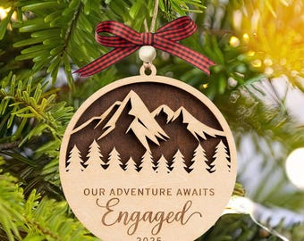 Engagement Ornament 2025, Two-Layer Wooden Just Engaged Christmas Ornament,Engagement Gift for Couples, Bride to Be, Gifts for Newly Engaged