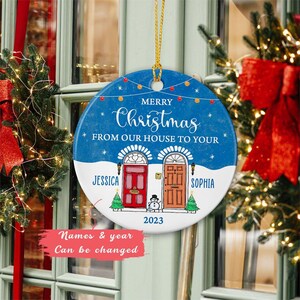 Personalized Names Friends Ceramic Ornament, Merry Xmas Ornament for Besties Sisters, Custom Long Distance Relationship Xmas Tree Ornamen