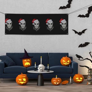 Skeleton Santa Claus Party Banners Eye - Catching 24x71 Inch Party Banner Party Backgrounds for Parties Business Birthday OutdoorIndoor