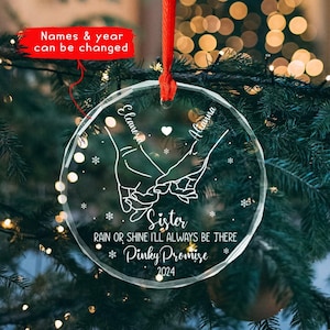 Personalized Sister Crystal Glass Ornament Christmas 2025, Custom Names Xmas Ornament Gifts for Sister Besties Women, Sibling Orname