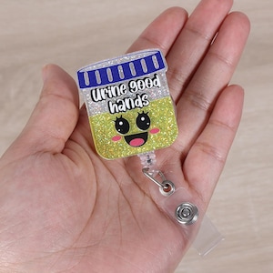 Urine Good Hands Funny Badge Reel, Cute Urology Retractable ID Card Badge Holder, Name Tag Work Badge Clip for Pediatric Nephrology, Nurse