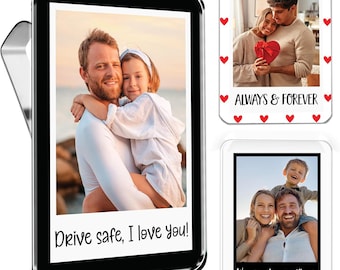 Sonnenblende Clip-Car Lüftungs Clip mit individuellem Foto mit personalisiertem Text, Drive Safely, Dad Loves You - Geschenk für Papa, Freund am Vatertag