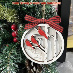 2 Layered Wooden Cardinal Ornaments - Hang on Christmas Tree, Memorial Gifts for Loss of Loved One