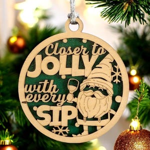 Closer to Jolly Wine Gnome Ornament - 2 Layered Wood Christmas Decoration - Handmade Gift,Christmas Tree Decoration,Happy New Year
