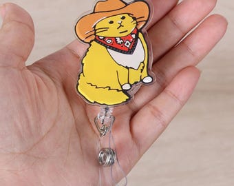 Funny Cowboy Cat Nurse Badge Reel, Cute Work Badge Holder with Retractable Clip,Pediatric Badge Buddy,Nursing Student Medical Worker Teacher