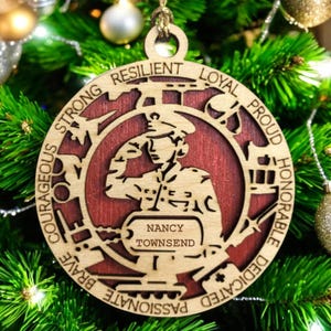 2 Schichten Holz Marine gravierte Verzierung für veteran Ornament Geschenk für Weihnacht Geschenk für Soldaten Geschenk militärische Ruhestand Ornament