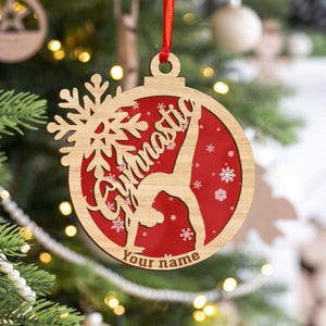 Personalized Gymnastics Christmas Ornament Gift for Gymnasts, Gym Gifts Lovers, for Gym Lover, Girl Gymnast 2-Layer WoodSuncatcher Ornament