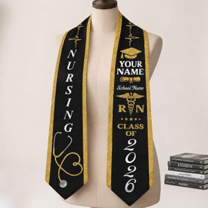 Personalized Nursing Graduation Stole RN Custom Name School Year Class of Gift Nurse Grad Sash Polyester Keepsake Multi Color
