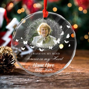 Personalized Glass Ornament, Butterfly Custom Glass Ornaments for Loss, Crystal Ornaments Memorial Gifts for Condolences, Decorative Hanging