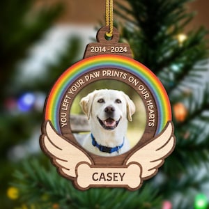 Personalized Pet Memorial Ornament, Dog Memorial 2 Layered Wooden Ornaments, Rainbow Bridge, Loss of Pet Christmas Ornaments for Dog Loverst