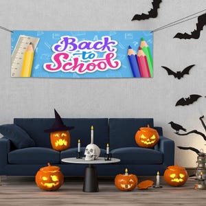Welcome Back to School Banner 24x71in Decorations Porch Yard Signs Tapestry Backdrops Party Decor Supplies Background FlagthJHJGH8