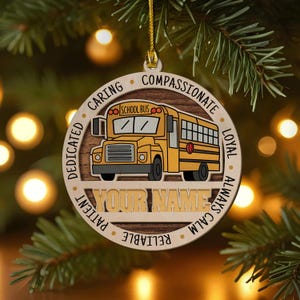 Personalized School Bus 2 Layers Wooden Ornament, Custom Car and School Bus Keepsake, Custom Name Bus Drivers Ornament, School Bus