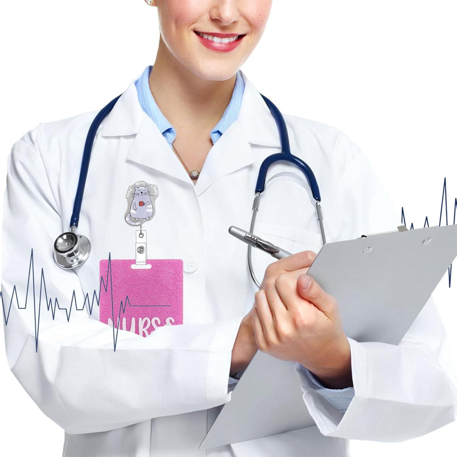 2 Porta Credenciales Retráctil Con Lazo Rosa, Credencial De Enfermera