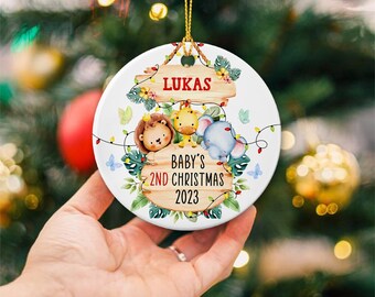 Personalized Baby 2nd Christmas Ornament, Baby 2nd Ceramic Christmas Ornament, Newborn Baby Christmas Gift, Baby Bear Ornament