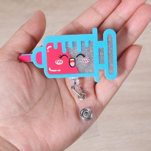 Funny Phlebotomy Badge Reel, Cute Retractable ID Card Badge Holder, Name Tag Work Badge Clip for OBGYN Anesthesiology Doctor, Nurse Gifts