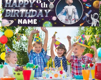 Personalized Outer Space Birthday Banner, First Trip Around the Sun Banner, Space Birthday Decor, Astronaut Banner, Space Galaxy Banner Boy