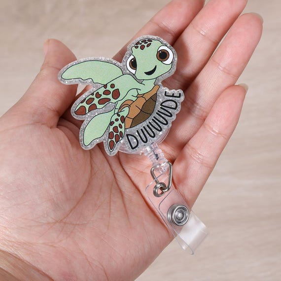 Funny Turtle Nurse Badge Reel, Cute Work Badge Holder with Retractable Clip, Pediatric Badge Buddy, Nursing Student Badge Clip Accessories