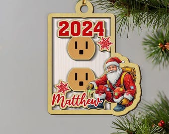 Personalized Electrical Outlet 2-Layer Wood Christmas Ornament for Electrician Lineman Xmas Tree Decor Gifts Car Hanging Ornaments Keepsake