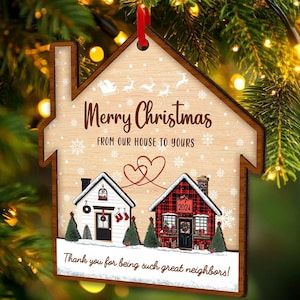 Adorno navideño de corazón de vecino - Madera de dos capas 2025 - Regalo de amistad para los amantes de los vecinos