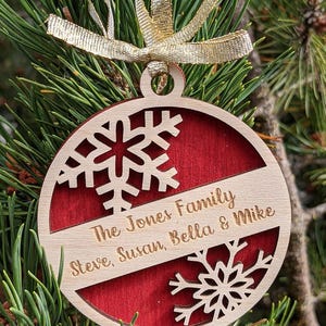 Personalized 2-Layer Wooden Ornament - Customizable Snowflake Design -Christmas Tree Decoration