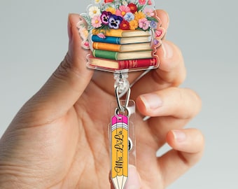 Personalized Teacher Badge Reel with Charm, Custom Badge Reel for Teachers, Back to School Gifts for Teacher Appreciation LKJGFn9