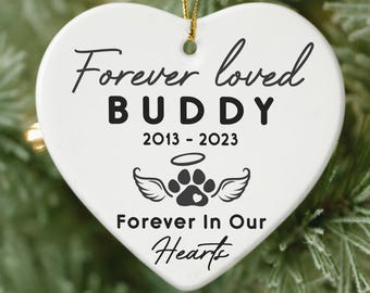 Adorno conmemorativo personalizado para mascotas: adornos de cerámica con forma de corazón para colgar en el árbol de Navidad. Recuerda a tu querida mascota para siempre.