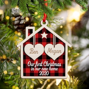 Personalized Our First Christmas 2 Layers Wood Ornament, First Christmas Married, New Home Ornament, Custom Wedding Gifts for Couple, Bride