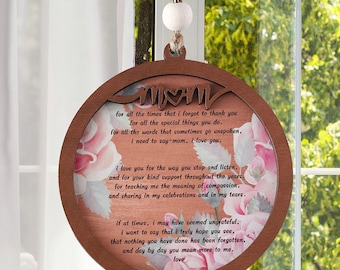Mom Hanging Ornament,Mothers Day, Birthday Gifts for Mom,Mother,Mama, Stepmom, Bonus Mom Gift Ideas,2 Layered Round Wooden Ornament