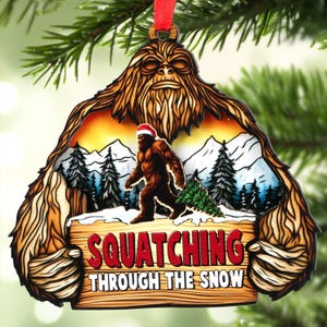 Bigfoot 2 Layered Wooden Hanging Ornament Sasquatch Christmas Tree Ornament Xmas Gift for Bigfoot Lovers