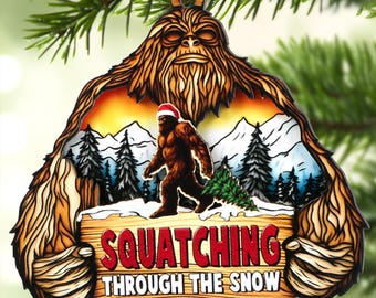 2 überlagerter hölzerner hölzerner hängender Verzierung Sasquatch Weihnachtsbaum-Verzierung Weihnachtsgeschenk für Bigfüße-Liebhaber