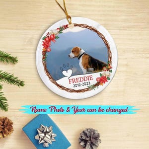 Personalized Floral Photo Frame Ceramic Ornament, Cat Dog Pet Ornament, Add Any Picture, Baby&#39;s First Xmas Keepsake Custom Name & Photo