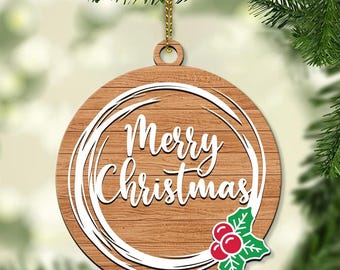 クリスマスオーナメント ツリーデコレーション 家族へのギフト - メリークリスマス ハウスデコレーション ファームハウス クリスマスデコレーション 記念品 2層木製オーナメント