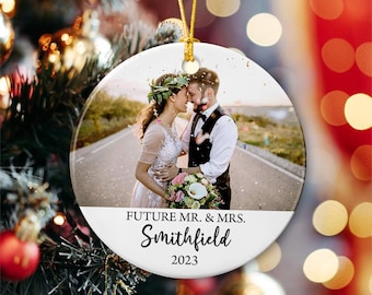 Future Mr Mrs Christmas Ornament, Personalized Our First Christmas As Mr & Mr Ornament for Couple Wedding Engaged,Married Ceramic Ornamen