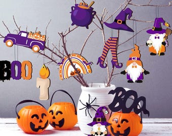 Halloween Holz Hängende Ornamente Halloween Baum Dekorationen Bunte Gothic Holz Ausschnitte Hängende Schilder Anhänger für Home Baum