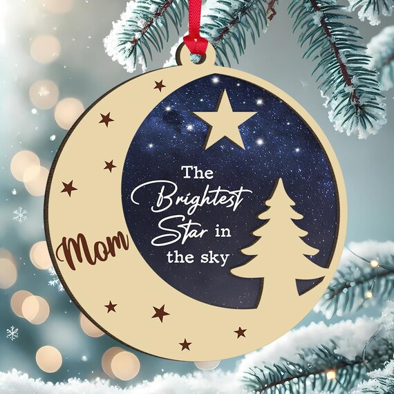 Mom in Heaven Memorial Christmas Ornament,2 Layer Wooden Keepsake
