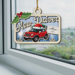 Personalized New Driver 2-Layer Wood Ornament for Driver Christmas Tree Decor Gifts Car Hanging Ornaments Housewarming Xmas Keepsake