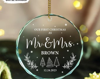 Personalized Our First Christmas Married Ornament,Wedding Gifts for Couple Customized Ornament,1st Christmas As Mr and Mrs Gifts, Bridal