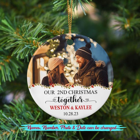 Personalized 2nd Christmas Together Ornament - Custom Photo & Date Glass Ornament For Couples