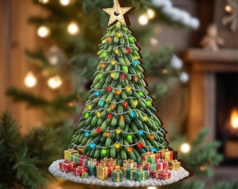 Pickle Christmas Ornaments, Pickle Ornaments for Christmas Tree Hanging,2 Layered Piece Wooden Ornament, Christmas Decorations