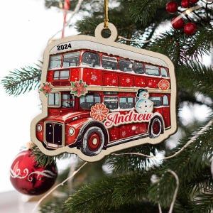 Personalized Double Decker Bus 2-Layer Wood Christmas Ornament For Bus Lovers Christmas Tree Decor Gifts Car Hanging Ornaments Keepsake