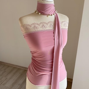Strapless Blouse, Women’s Strapless Tube Top, Pink Lace Top, Women&#39;s Blouse, Pretty Top