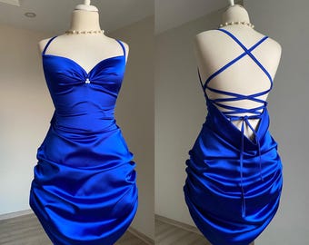 Vestido de satén azul marino, vestido de satén para fiestas y eventos nocturnos, vestido de satén para mujer, elegante vestido de satén para mujer, VESTIDO DE ESTRELLA