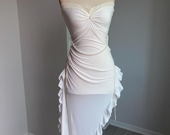 Vestido midi con volantes, vestido blanco con volantes para mujer, vestido playero, vestido de hadas, vestido de Pinterest, vestido vintage y2k fairycore bayonetta, playero