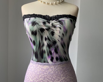 Blusa de mujer estilo pavo real Y2K, blusa de encaje, top sin tirantes, blusa sin tirantes para mujer, estampado animal coqueto Y2K