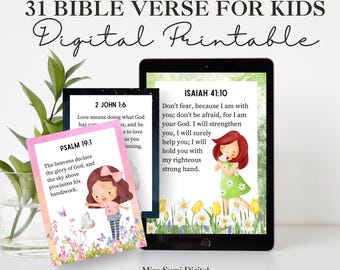 Kids Bible Verse Cards, Scripture Art, Christian Printable (Digital Download)