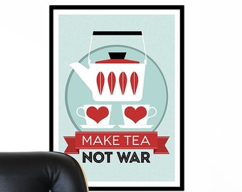 Catherineholm poster print - Make Tea Not War - 50 x 70 cm poster red Mid Century Modern retro kitchen tea