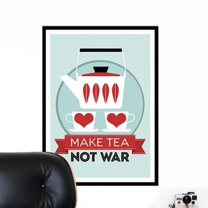 Catherineholm poster print - Make Tea Not War - 50 x 70 cm poster red Mid Century Modern retro kitchen tea