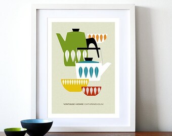 Cathrineholm poster print  Mid Century Modern home vintage kitchen art enamelware coffee tea- Vintage home Cathrineholm 4  A3