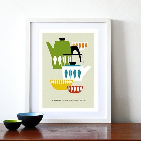 Cathrineholm poster print  Mid Century Modern home vintage kitchen art enamelware coffee tea- Vintage home Cathrineholm 4  A3