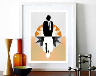 Mad Men poster print Mid Century Modern Eames vintage office retro kitchen art - Mad Men Orange A3